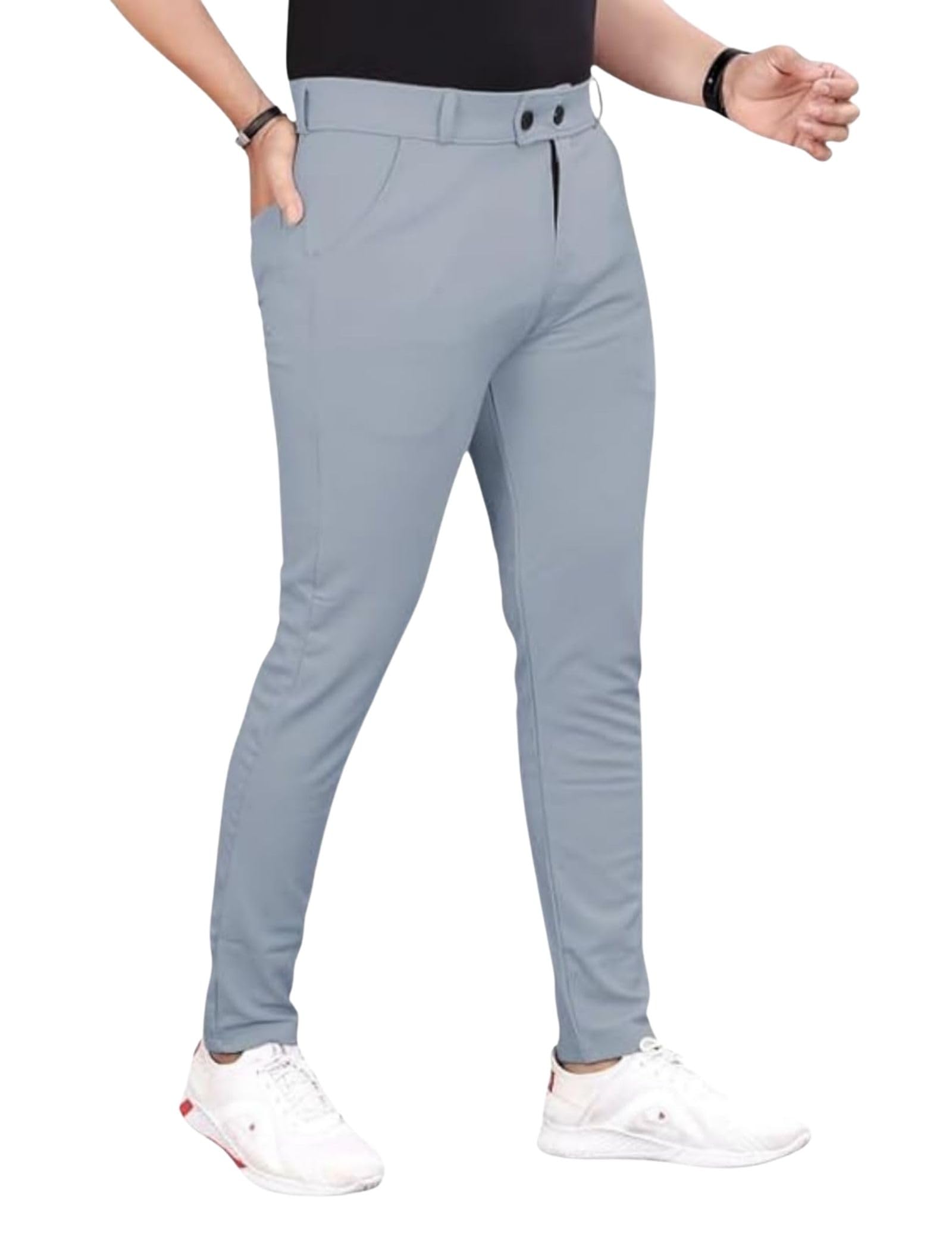 Rangriti Slim Fit Men's Formal Mid Rise Trousers - Solid Lycra Blend, Ideal for Formal Occasions, Stylish in neutral