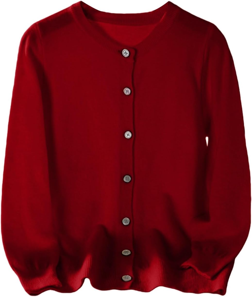 Kids Girls Soft Sweater Cardigans Button Front Solid Color Clothes Crew Neck Long Sleeve Jacket Spring Fall Knitted Tops