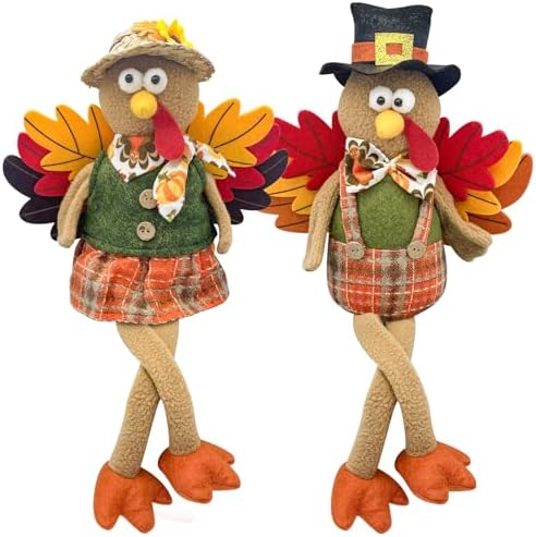 Stuffed Turkey Thanksgiving Table Decor Turkey Couple Doll Thanksgiving Decorations Outdoor Handmade Tabletop Decor Kit for Home Fireplace