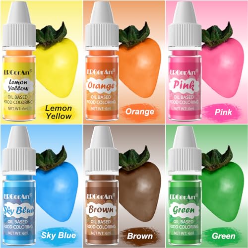 Image of Oil Based Food Coloring for Chocolate - 6 Colors Upgraded Food Coloring for Cake Decorating, ERCorArt Edible Oil Food Dye for Candy Melts, Candy Melts, Fondant, Icing Frosting, Baking, Cookie - .25 Fl.Oz