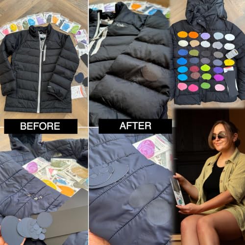 Miniatura 7 de Azengear Parches De Reparación 30 Colores Para Chaquetas De Pluma, Tiendas, Zapatos Y Tapicería, Autoadhesivos, Impermeables Y Resistentes A Desgarros 11 Piezas, Negro