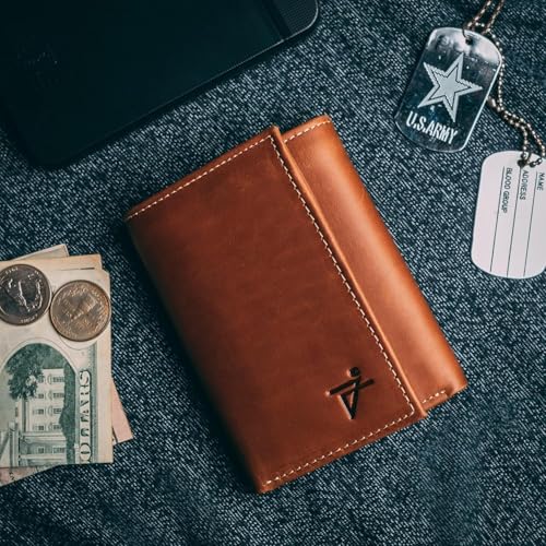RFID Safe Men's Trifold Genuine Leather Wallet - Slim, Stylish, and Durable Design with Multiple Card Slots (J132TF Tan)3