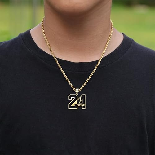 Jecivila Name Necklace Personalized For Men 18K Gold Plate Mens Custom Name Initial Number Necklace With Rope Figaro Curb Chain Personalized Jewelry Gifts For Dad Grandfather Boyfriend (16’’-24’’) #TOP1