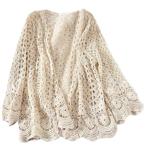 Cárdigans de verano para playa: kimono de crochet calado bohemio para mujer