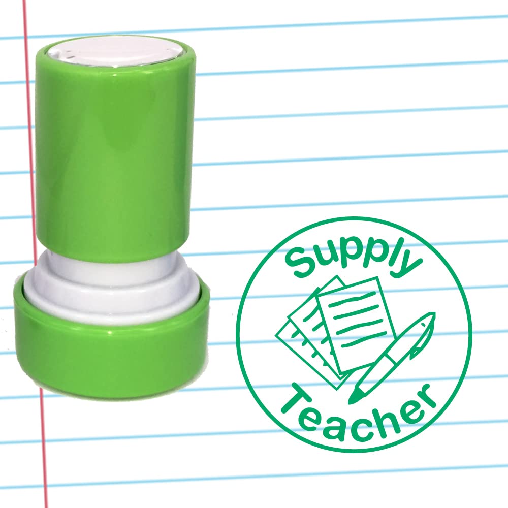 Xclamations Green Supply Teacher Teacher Stamp. Self-Inking, 22Mm, Reinkable, Quality Stamper For Marking And Feedback. Ink