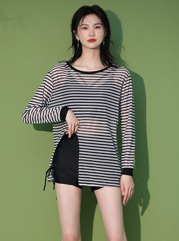 [InSomila] [インソミラ] レディース 水着 10代 20代 中学生 高校生 学生 ママ水着 体型カバー 3点セット ボーダー柄 ビキニ 少女 おしゃれ かわいい