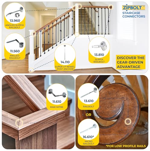 Zipbolt 14.110 Super UT Newel Post Fastener — Quick and Easy Wrench-Free Installation of Staircase Newel Posts, Anchors Post Directly to Wood or Concrete Floor - Image 6
