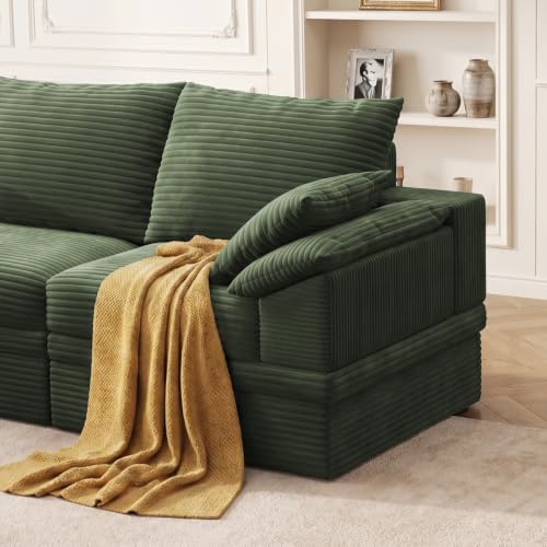 107" Modular Sectional Sofa Boneless Couch with Storage,U-Shape 3 Seat Comfy Modern Cloud Couch Sofa with Ottoman, 27" Deep Seat Corduroy Sofa for Living Room, Tool-Free Assembly - Green - image 8
