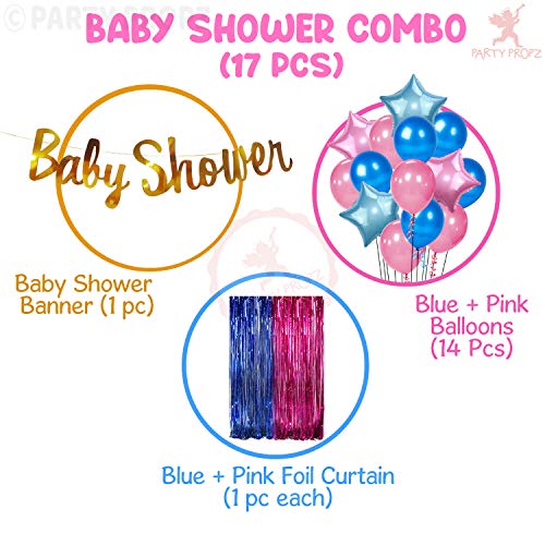 Image of Party Propz Baby Shower Decorations Kit -17 Pcs Mom to Be Decoration Items Set with Golden Baby Shower Balloons, Banner & Foil Curtains, Maternity Props for Photoshoot (Cardstock, Latex, Foil)