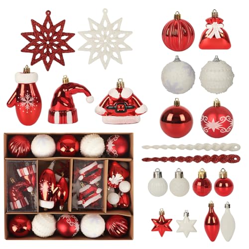 Weihnachtskugeln, 45 Stück Premium Weihnachtskugeln Kunststoff Rot...