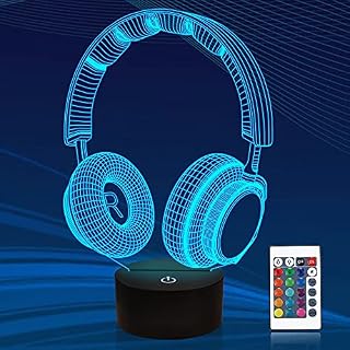 CooPark Headset Creative 3D Night Light, 16 Color Changing with Remote Control USB Power, Game Headphone Optical Illusion Lamp Unique Room Decor for Teen Boy Men