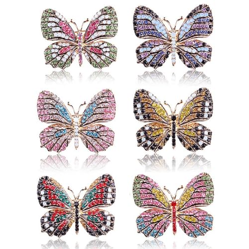 ESIW 6 PCS Multicolor Rhinestone Crystal Butterfly Brooch Pin Lapel Pin for Women (6 colors)