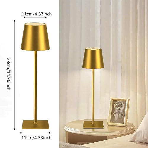 Miniatura 5 de Lámpara de mesa de metal inalámbrica, lámpara de mesa LED con sensor táctil, lámpara de 3 colores regulable con pilas, luz nocturna para habitación