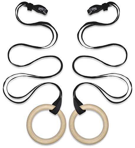 Wood Gymnastic Rings - Premium Heavy Duty Cross Training, Gymnastics Rings, Fitness Rings, Exercise Rings - Great for Your Home Gym - Muscle Ups, Ring Dips, Ring Rows (Black Numbered, 1.25 inch)