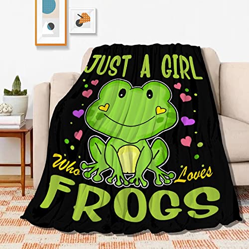 Jojizaio Just Girl Who Loves Frogs Blanket Soft Blankets and Throws Flannel Cozy Lightweight Quilt Gift Perfect for Bed Sofa Couch-80 x60 Large for Adult