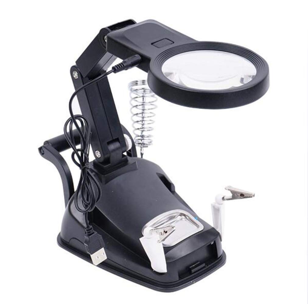 Regulowana lupa Lupa Lampa Podświetlana dioda LED trzecia ręka Lupa ze światłem i podstawą Zestaw głośnomówiący z pomocniczymi klipsami i podstawką lutowniczą do naprawy/kontroli mikroobiektów RE,