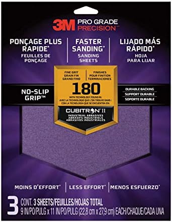 3m 26180tri-3 9" X 11" Pro Grade Precision 180 Grit Faster Sanding Sanding Sheets 3 Count