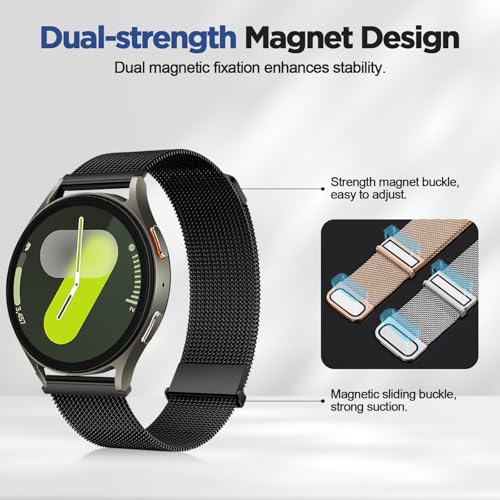 Image of Magnetic 20mm Stainless Steel Mesh Strap Compatible with Samsung Galaxy Watch 7 /6 /5 /4 /FE 40mm 44mm Milanese Bands Compatible with Huawei GT3 42mm /Vivoactive 6 /5 /3,forerunner 165,Venu 2 Plus