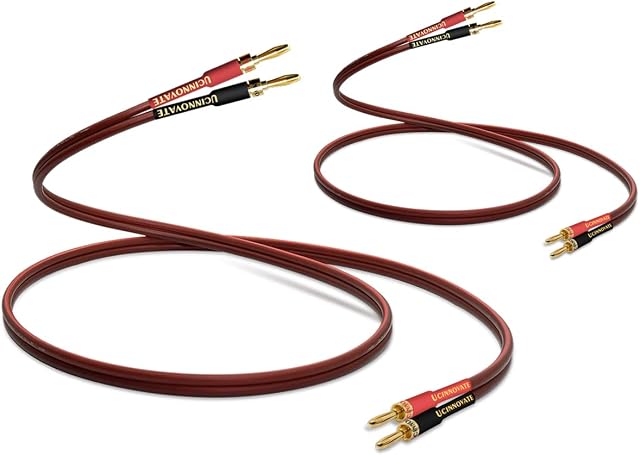 WOWLED 2 Pack High-end Pure Copper HIFI OFC Speaker Wire Cable with Banana Plug, 3m Gold-Plated Banana Tip Plugs Male to Male 600 Strand 14 AWG for Audio Speaker HIFI System Home Theater (3m / 9.8FT)