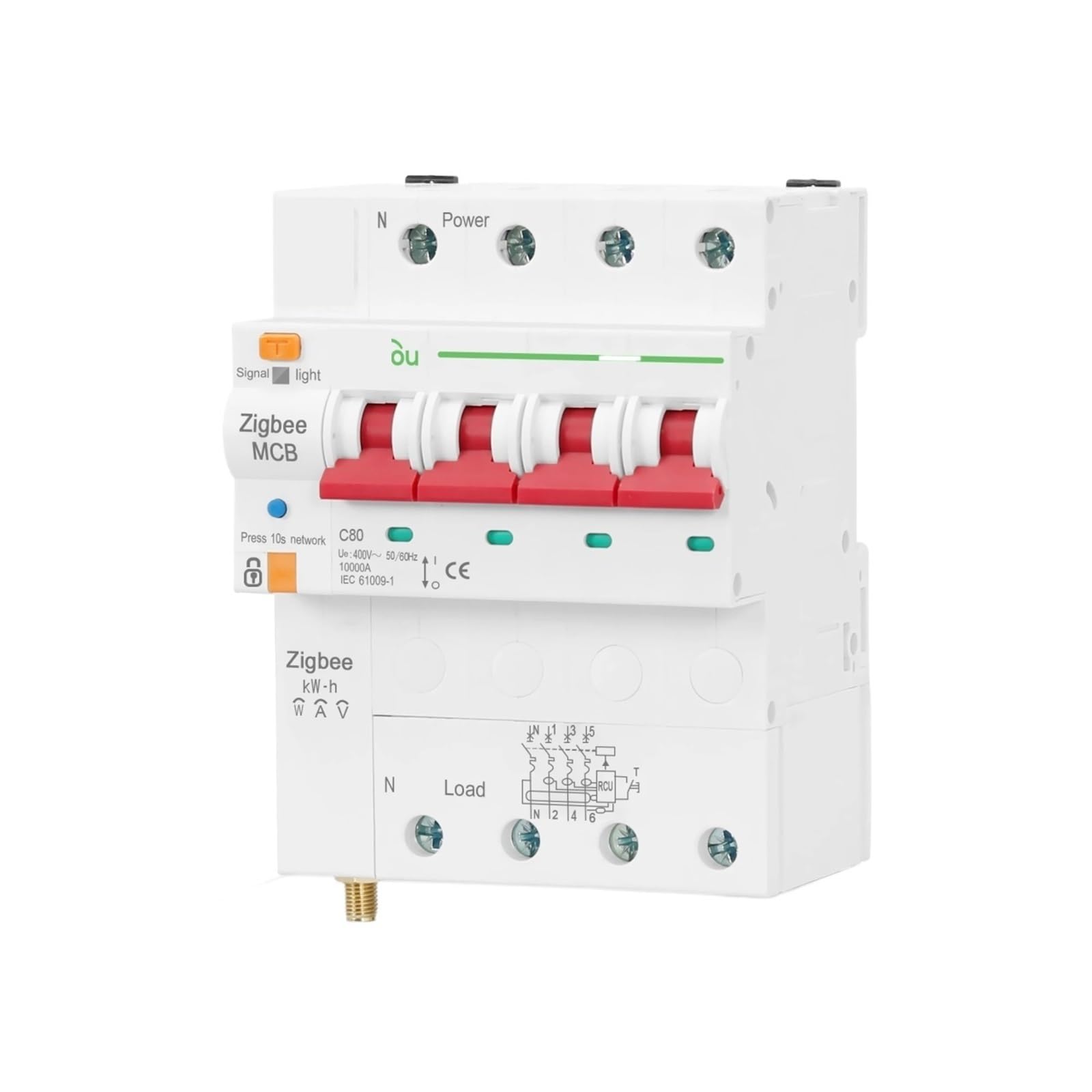 RCBO protection fuite 2P avec compteur d'énergie et relais temporisé 80A