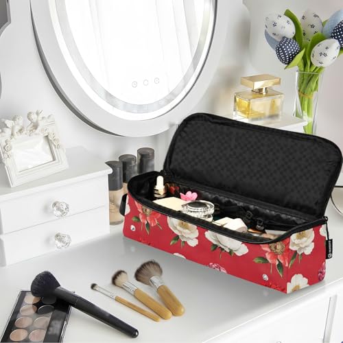 Retro Peonies Red 2-in-1 Curling Iron Travel Case and Heat Resistant Mat Waterproof Hair Tools Travel Organizer for Flat Irons, Straighteners, Curling Irons Hair Accessories Organizer miniatura 6