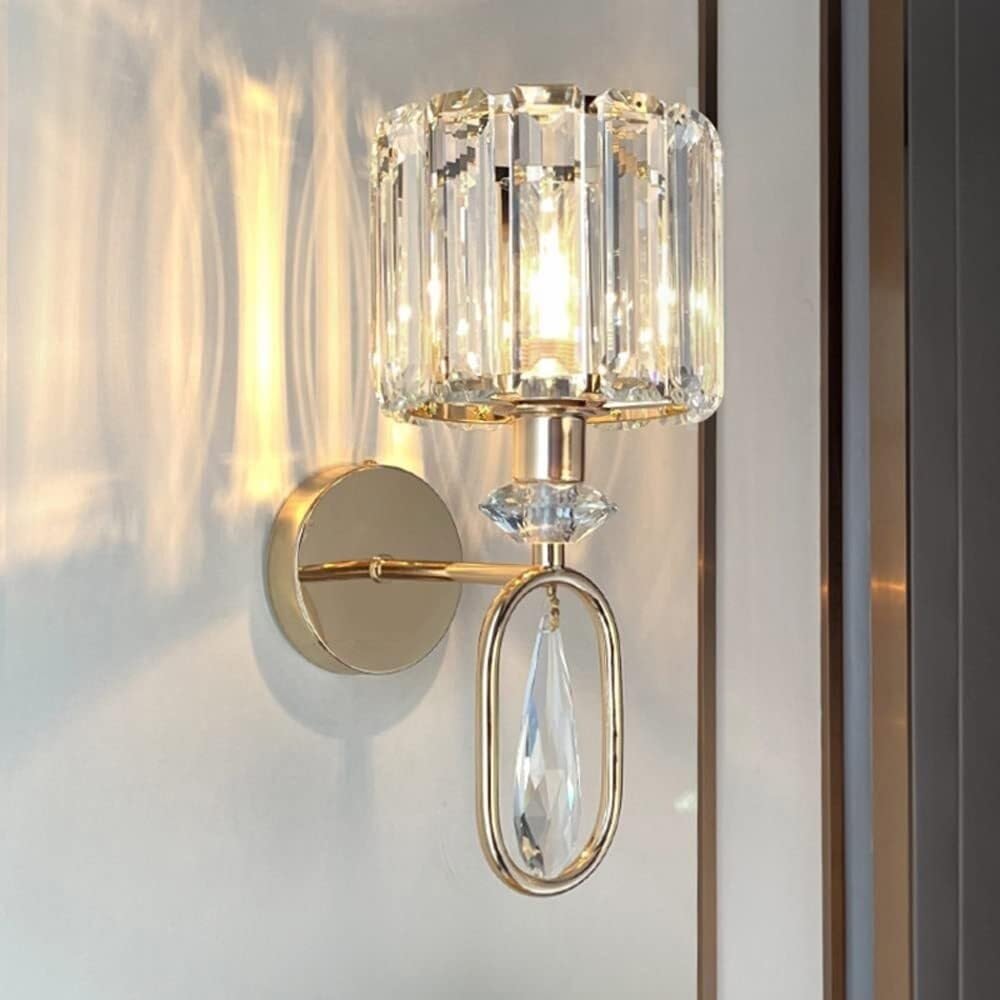 HPTHLY Gold Crystal Wall Sconce, Wall Lamp With E14 Base, Elegant Bedroom Wall Light, Bedside Lighting Fixture For Headboard, Living Room, Hallway, Restaurant, Decora