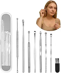 Kit Limpador de Ouvido 9 Peças Aço Inoxidável Removedor de Cera Auricular com Estojo Orelha Limpeza Reutilizável com Curetas Espátulas Escovas e Hastes Ergonômicas