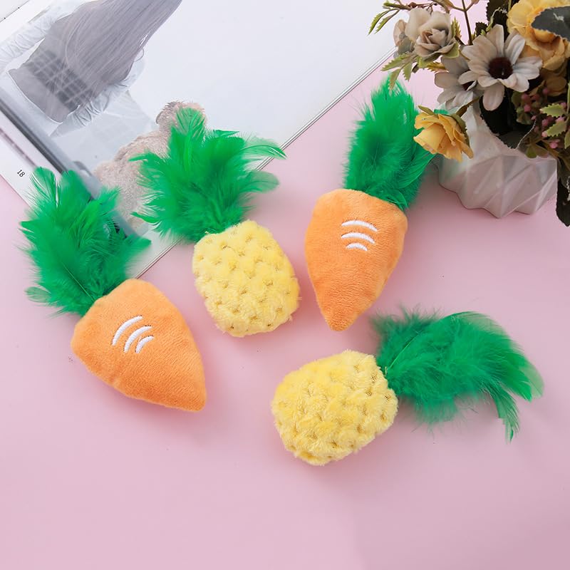 DAFORERAL Cat Feather Teaser Toy with Catnip & Crinkle Sound, Pineapple & Carrot Design, 2-Pack (15×5cm) Interactive Play for Cats & Small Dogs