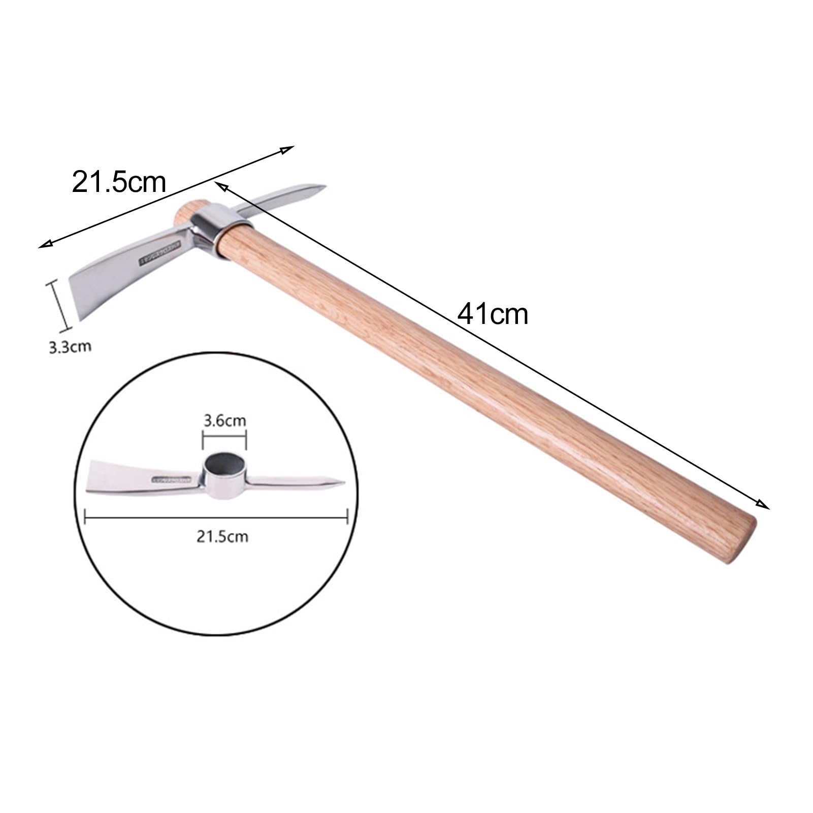 Piccone a doppia testa in acciaio inossidabile con manico in legno per allentare il suolo scavare il suolo multifunzionale piccone piccone strumenti da giardinaggio 1* (A+B+C+D)