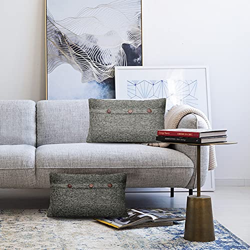 2 Pack Linen Throw Pillow Covers With Triple Buttons, Burlap Rustic Farmhouse Decorative Vintage Lumbar Pillowcases Cushion Covers For Couch Sofa Bed Living Room Chair, Dark Grey #TOP5