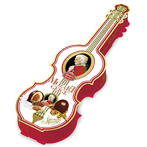Reber Mozart-Geige, Echte Reber Mozart-Kugeln, Pralinen aus Zartbitter-Schokolade, Marzipan, Nougat, Tolles Geschenk, 140g (1er Pack) Cover