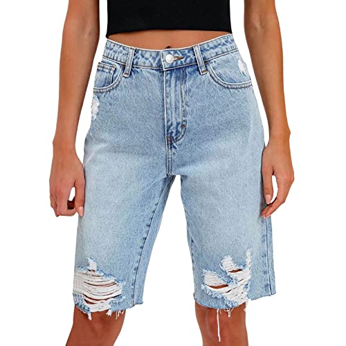 Pantalon court déchiré denim pour femme style legging slim mode