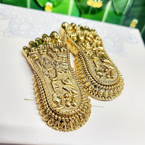 Image of ARNAVIRA Real 24K Gold Plated Maa LakshmiJi Charan Paduka | Maa Lakshmi Feet for Pooja Room /Return Gift & House Warming