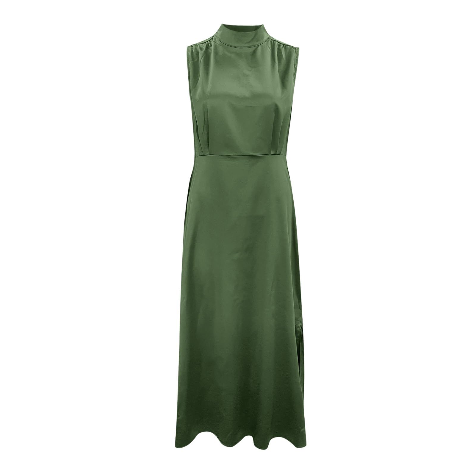 Abito da donna elegante in raso, senza maniche, a vita alta, per matrimonio, formale, per cocktail, per feste