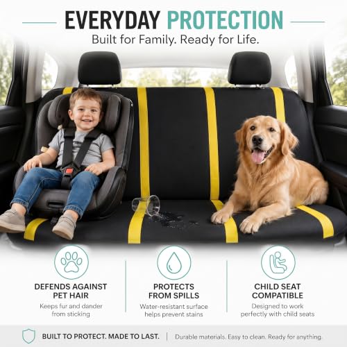 Image of FH Group Car Seat Covers Rear Set Cloth - Car Seat Covers with Removable Headrest,Universal Fit,Automotive SeatCovers,Washable Car SeatCover for SUV,Sedan,Van Yellow