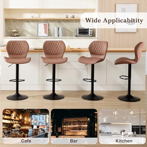 Image of Bar Stools Set of 6, Modern Swivel Counter Height Barstools for Kitchen Island Chairs, Adjustable Faux Leather Bar Stools with Back for Kitchen Counter Bar, Rust