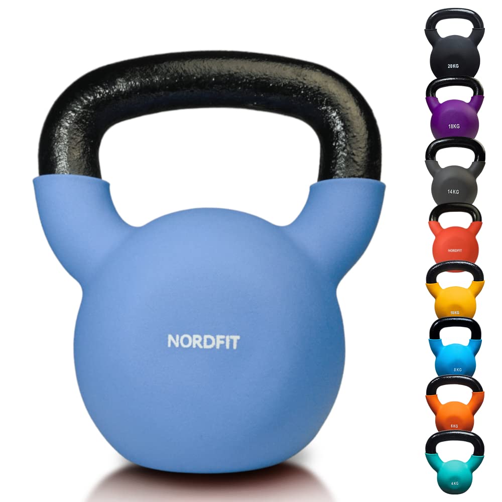 NORDFIT Cast Iron Kettlebell 4kg-20kg with Neoprene Coating - Home Gym Strength Training Weight