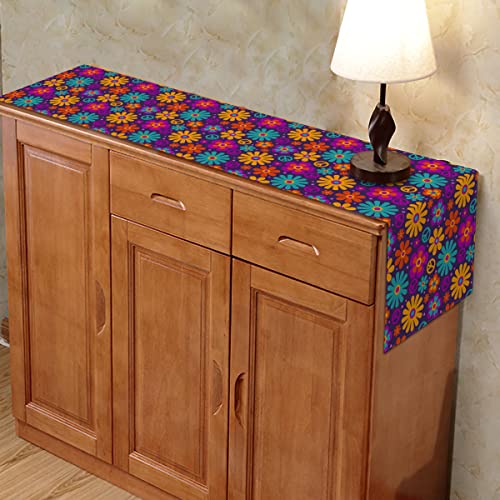 Linen Retro Groovy Table Runner Hippie Love Peace Birthday Party Decoration Floral Farmhouse Home Dining Room Kitchen Table Decor #TOP2