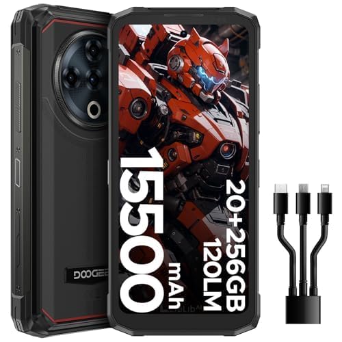 DOOGEE Fire6 Power Movil Irrompible 20GB+256GB/2TB Móvil Rugerizado, 15500mAh, 6.56” HD+ 90Hz Movil Resistente, Cámara 50MP Telefono Móvil Android 14, Dual 4G SIM/NFC/OTG/Face ID/Huella Dactilar
