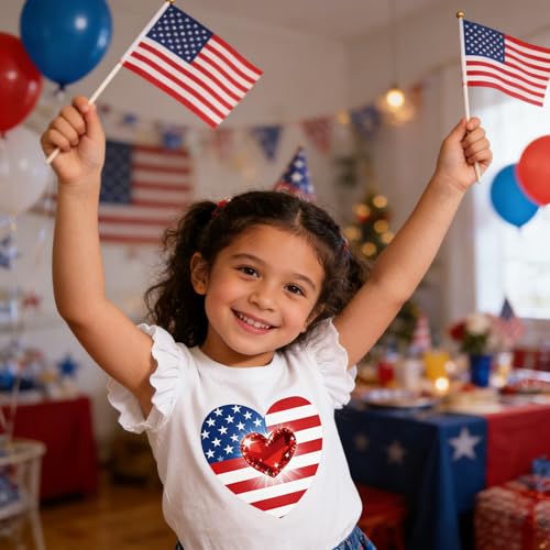 Image of Tkria July 4th Tank Top Girl Toddler 4th of July Shirt Baby Girl American Flag Shirt USA Ruffle Tee Girl Patriotic Outfit