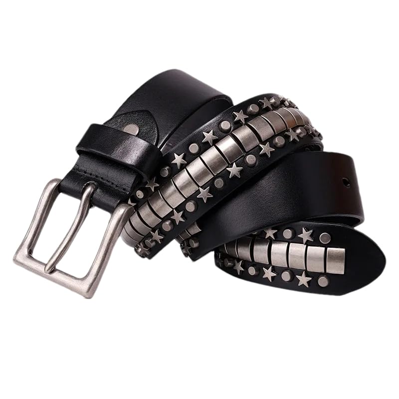 Pohullan Men Motorcycle Jeans Metal Rivet Belts Leather Punk Rock Belt Punk Rock Accessories