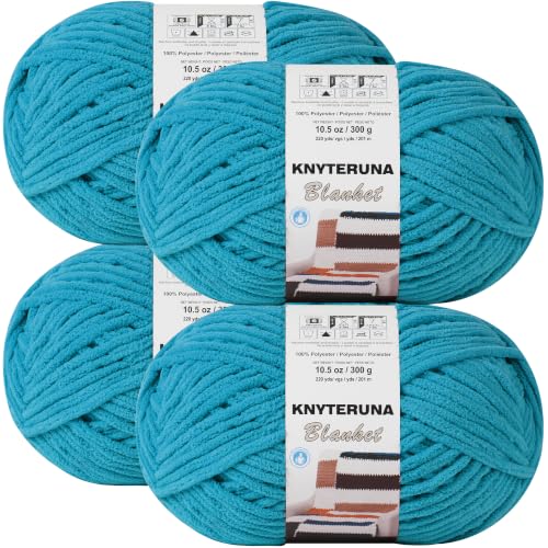 Image of #6 Super Bulky Blanket Yarn for Crocheting - 4 Skeins(Each 10.5oz /300g, 220yds /201m), Chunky Chenille Thick Plush Big Soft Yarn for Crocheting Knitting Blankets, Turquoise
