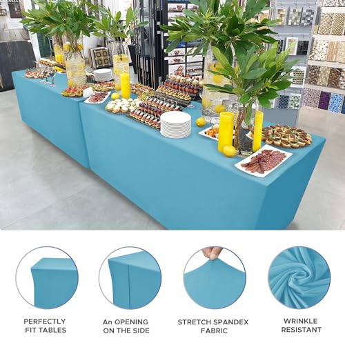 Image of Rectangle Spandex Fitted Tablecloths For Vendor 2 Pcs 96X30 Inch Turquoise