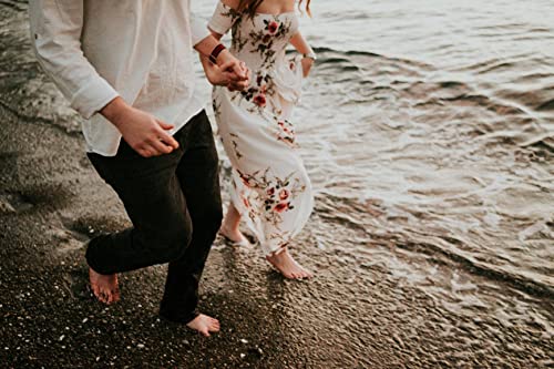 Svaliy Women Floral Off The Shoulder Split Chiffon Maxi Beach Dress Wedding Party White Small #TOP4