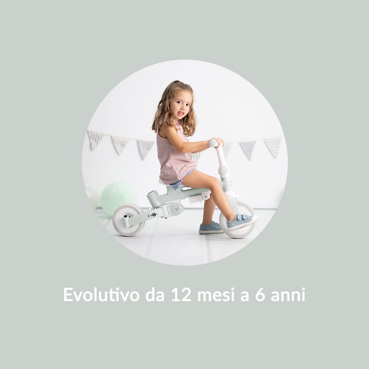 Olmitos Triciclo Evolutivo 5 in 1 da 12 Mesi | Balance Bike & Bicicletta Senza Pedali | Barra di Spinta, Cintura 5 Punti, Capottina, Pieghevole – fino a 6 Anni