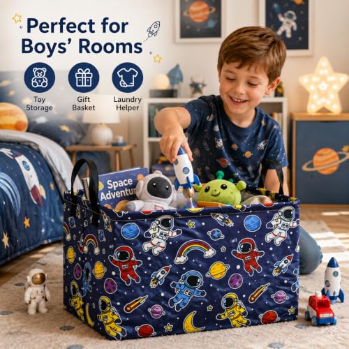 Image of Space Storage Basket for Boys, Rocket Toy Bin, Kids Gifts Basket