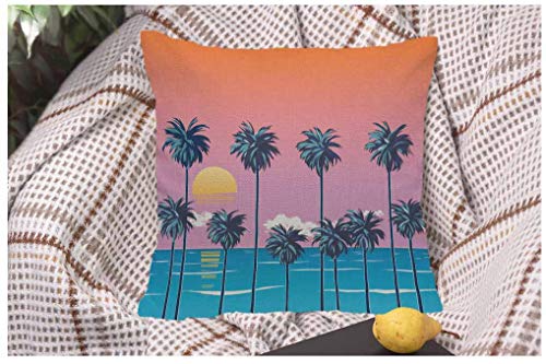 Wondertify Throw Pillow Case Cover Palm Trees Decline On The Summer Sunset Beach California Paradise Soft Linen Pillow Case For Decorative Bedroom/Livingroom/Sofa/Farm House Cushion Covers 18X18 Inch #TOP4