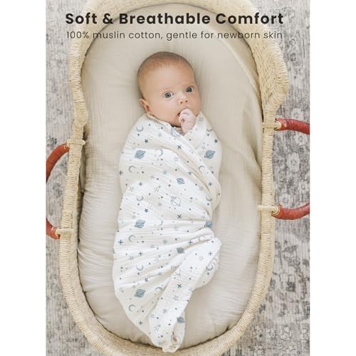 Image of Konssy 3 Pack Muslin Swaddle Blankets for Unisex, Newborn Receiving Blanket, Large 47 x 47 inches, Soft Breathable Muslin Baby Swaddles for Boys & Girls