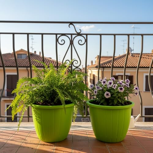 Image of Go Hooked Sunshine Flower Pot /Planters for Home Decor, Plastic Pots for Gardening /Home, Flower Pots Indoor-Outdoor & Planter for Plants (Green) (Pack of 2)