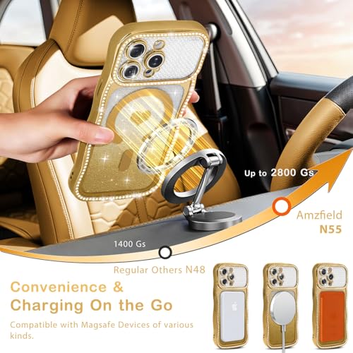 Amzfield Magnetic Case for iPhone 15 Pro Max, Bling Shiny Sparkle, Gold - image 2